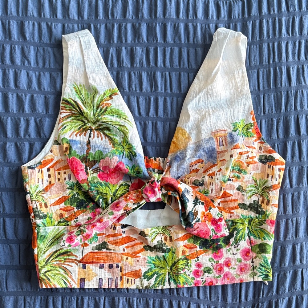 Zara Multicolor Tropical Print Crop Top